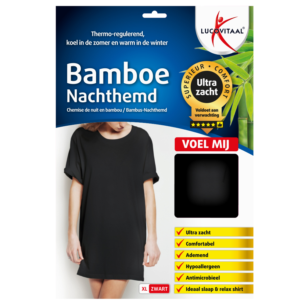 Bamboe Nachthemd Zwart Maat L
