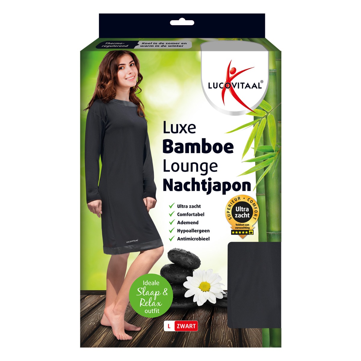 Bamboe Nachtjapon Zwart Lange mouw Maat L